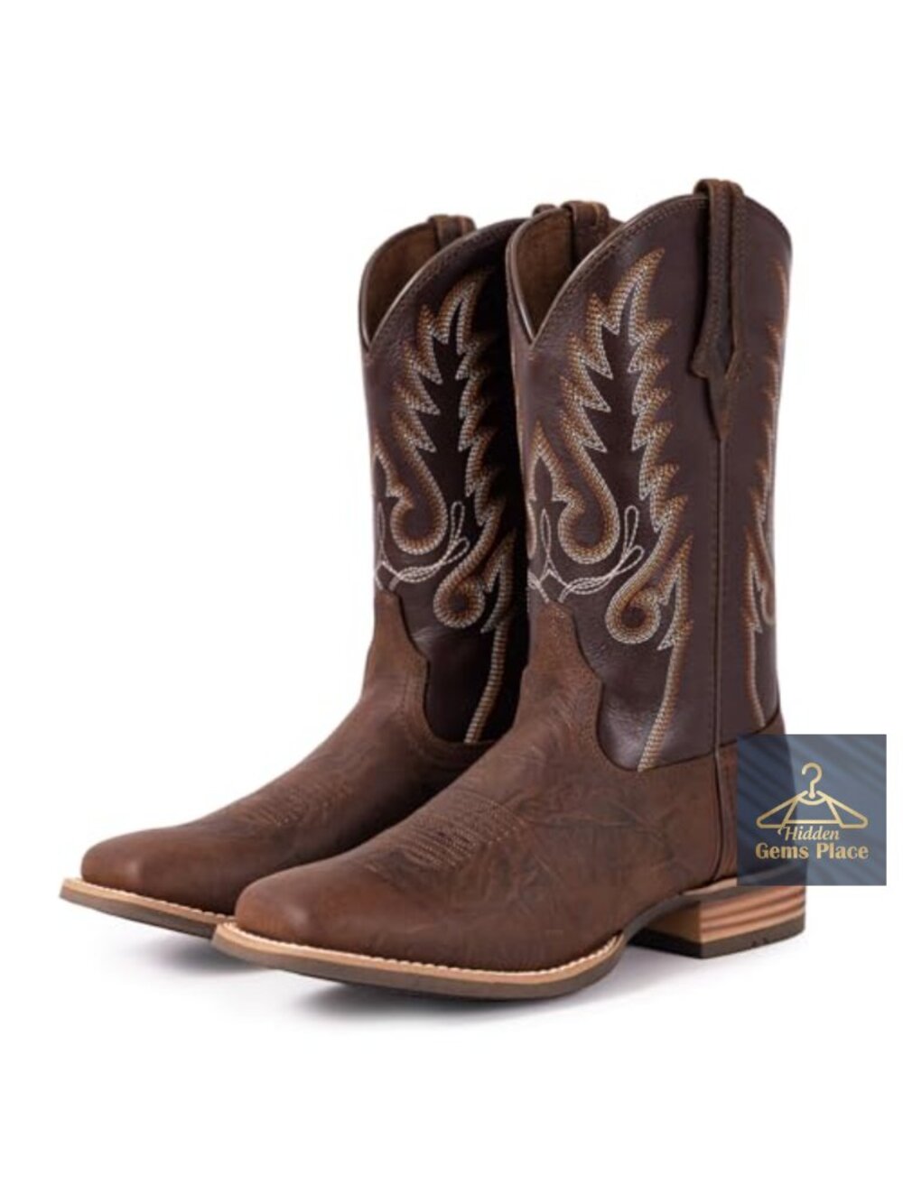 Women's Cowboy Boots Genuine Leather Square Toe Western Embroidered Mid Calf
